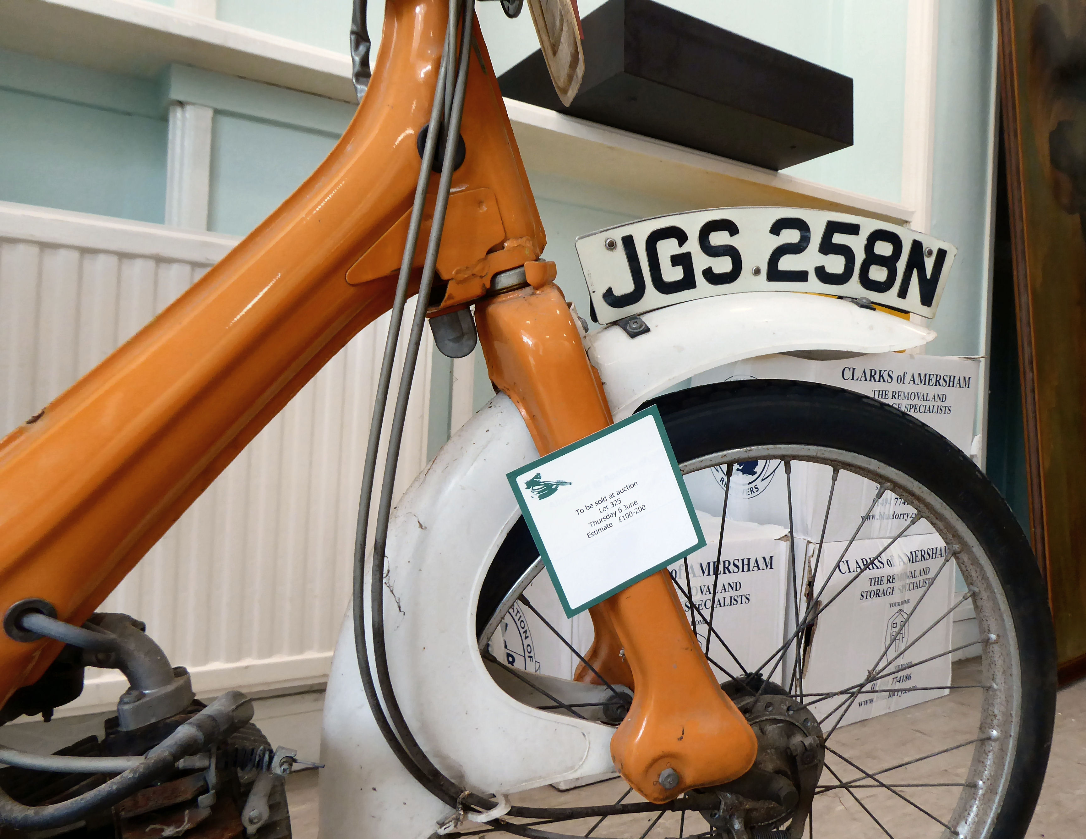 A 1975 Honda 49cc moped in orange and white livery, original registration plates for JGS 258N but no - Image 4 of 12