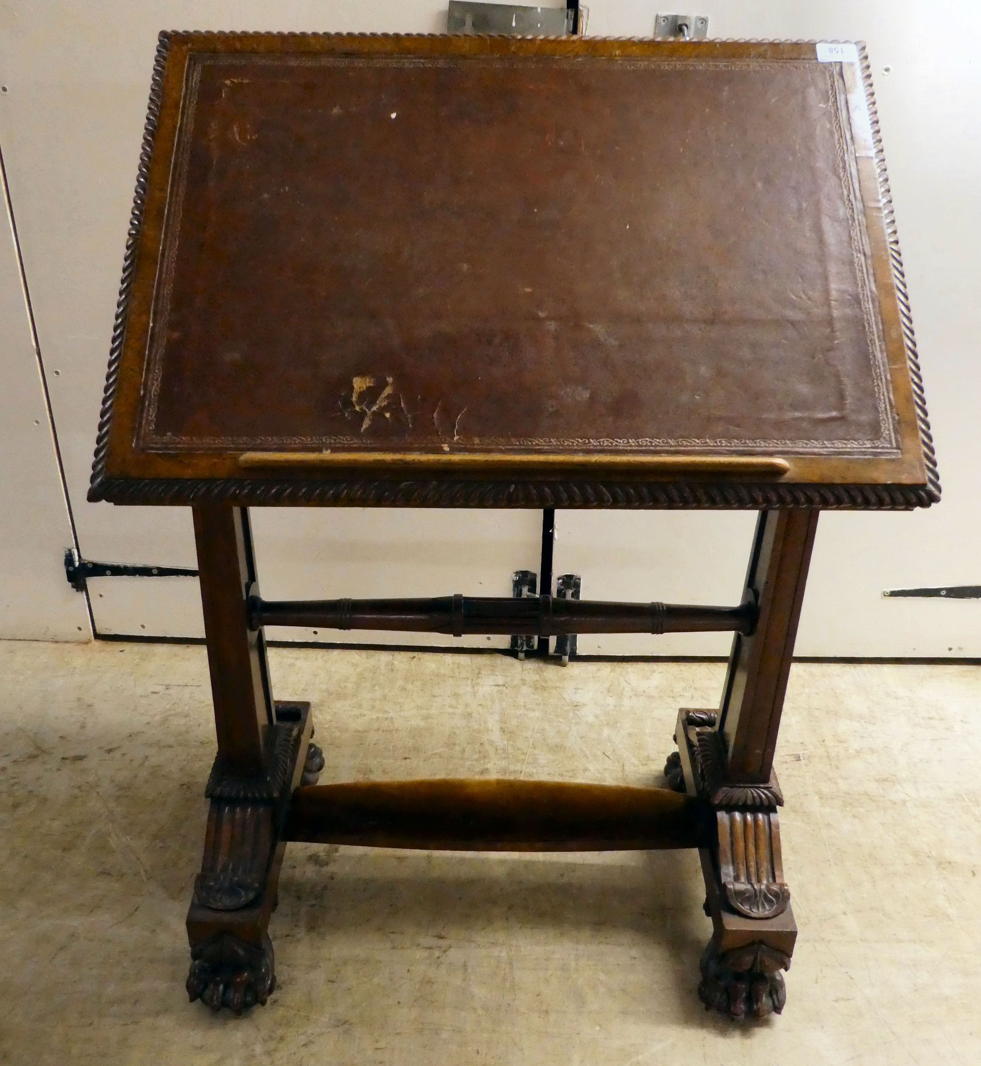 An early Victorian burr walnut writing table, the top with a hinged, tooled scriber, over opposing - Image 3 of 6