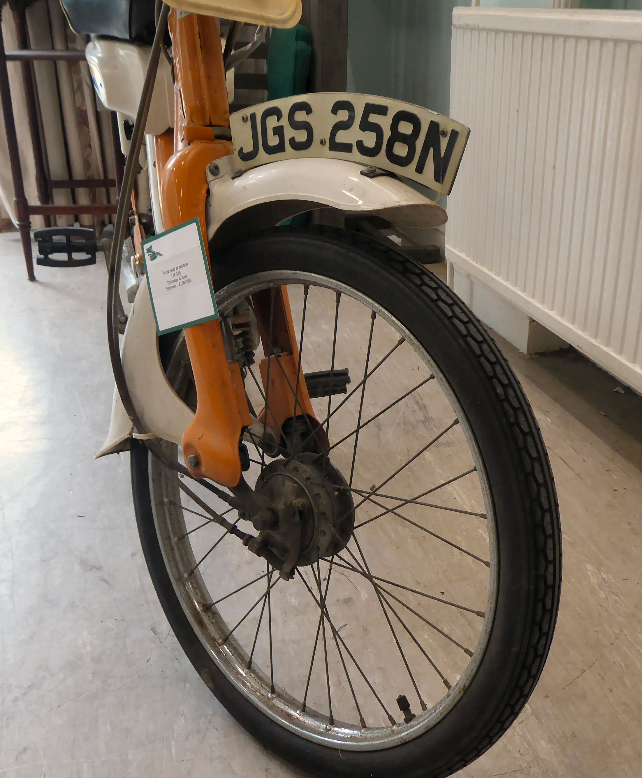 A 1975 Honda 49cc moped in orange and white livery, original registration plates for JGS 258N but no - Image 7 of 12