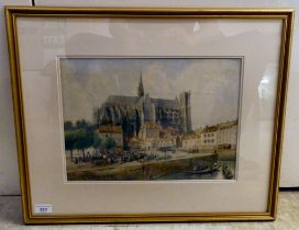 * * F(indley) - 'Amiens Cathedral, Notre-Dame'  watercolour  bears an indistinct signature under