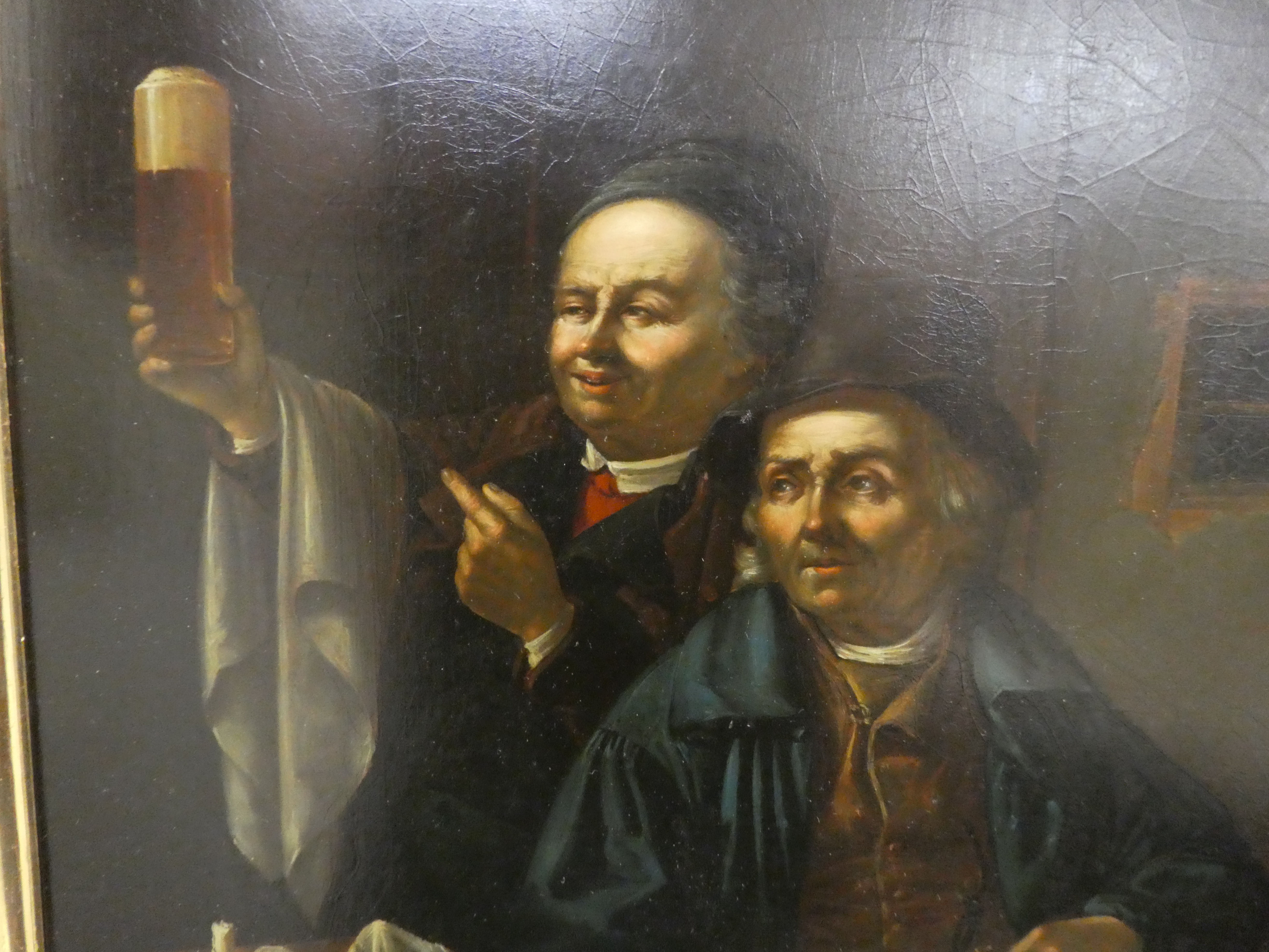 19thC European School - two men in a tavern  oil on board  12" x 10"  framed - Image 2 of 3