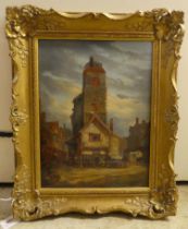 G Cooper - a 19thC town centre  oil on board  bears a signature  9" x 12"  framed