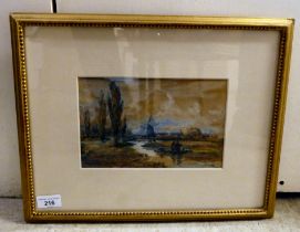 David Cox - 'Near Fearings Windmill'  watercolour  bears a signature  6" x 9"  framed