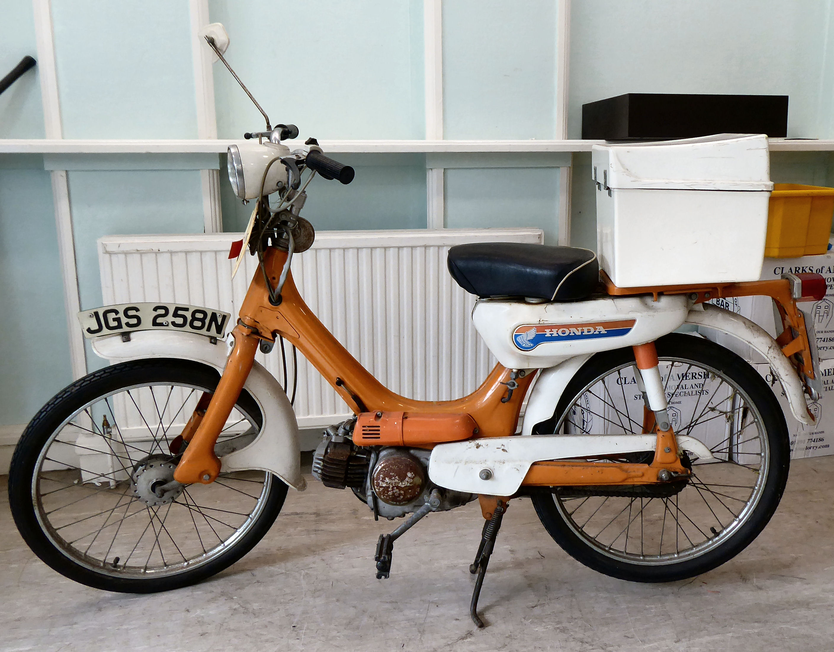 A 1975 Honda 49cc moped in orange and white livery, original registration plates for JGS 258N but no - Image 8 of 12