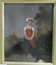 Late 19thC European School - a bare foot figure, in a garden  oil on panel  bears an indistinct