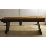 A late 19thC (probably Colonial) carved pine, planked bench  48"w