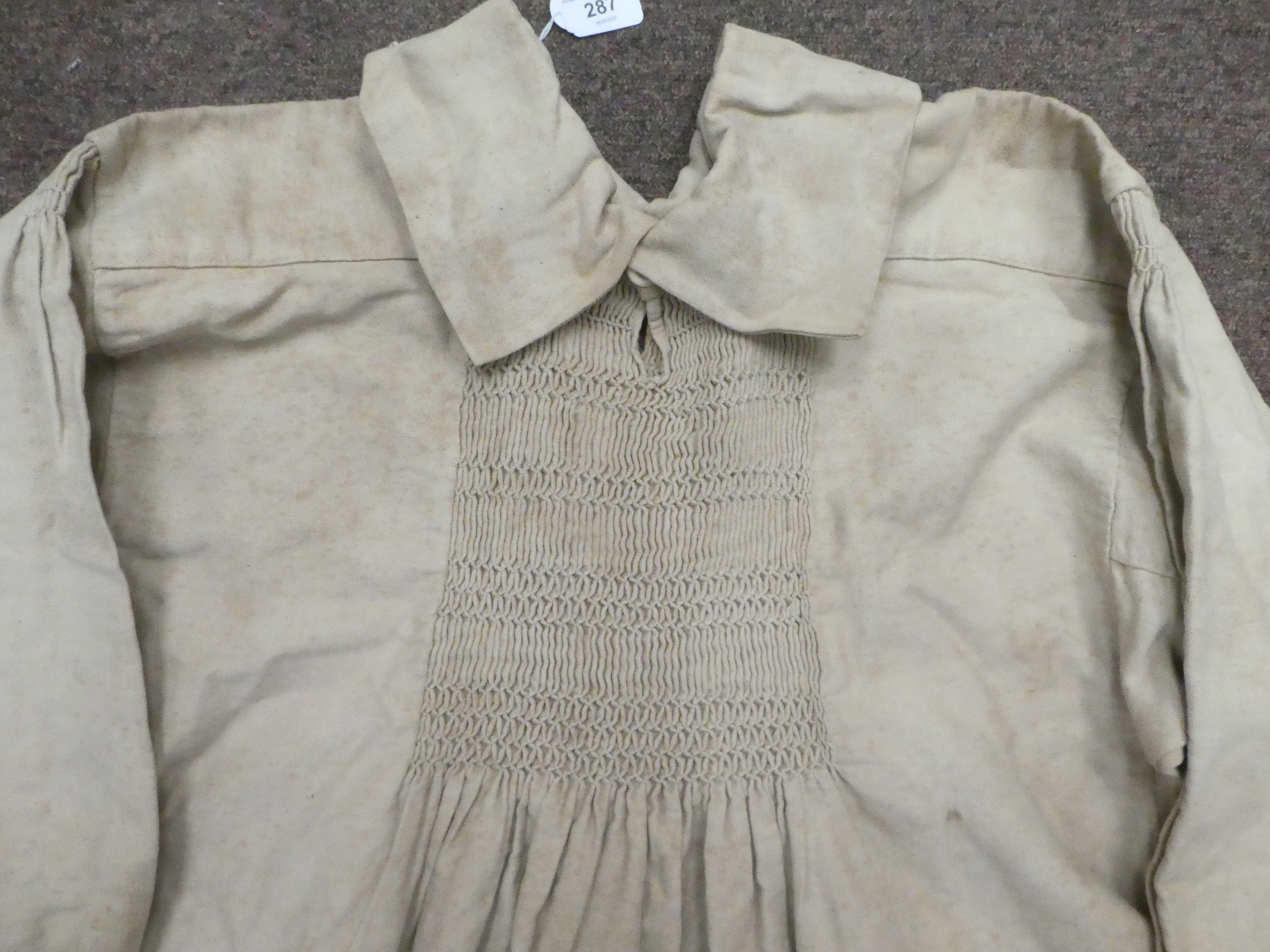 A Continental artisan's brown pleated calico dress with decorative smocking - Image 2 of 5