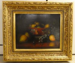Early 20thC European School - a still life study, fruit in a bowl and on a table  oil on canvas  15"
