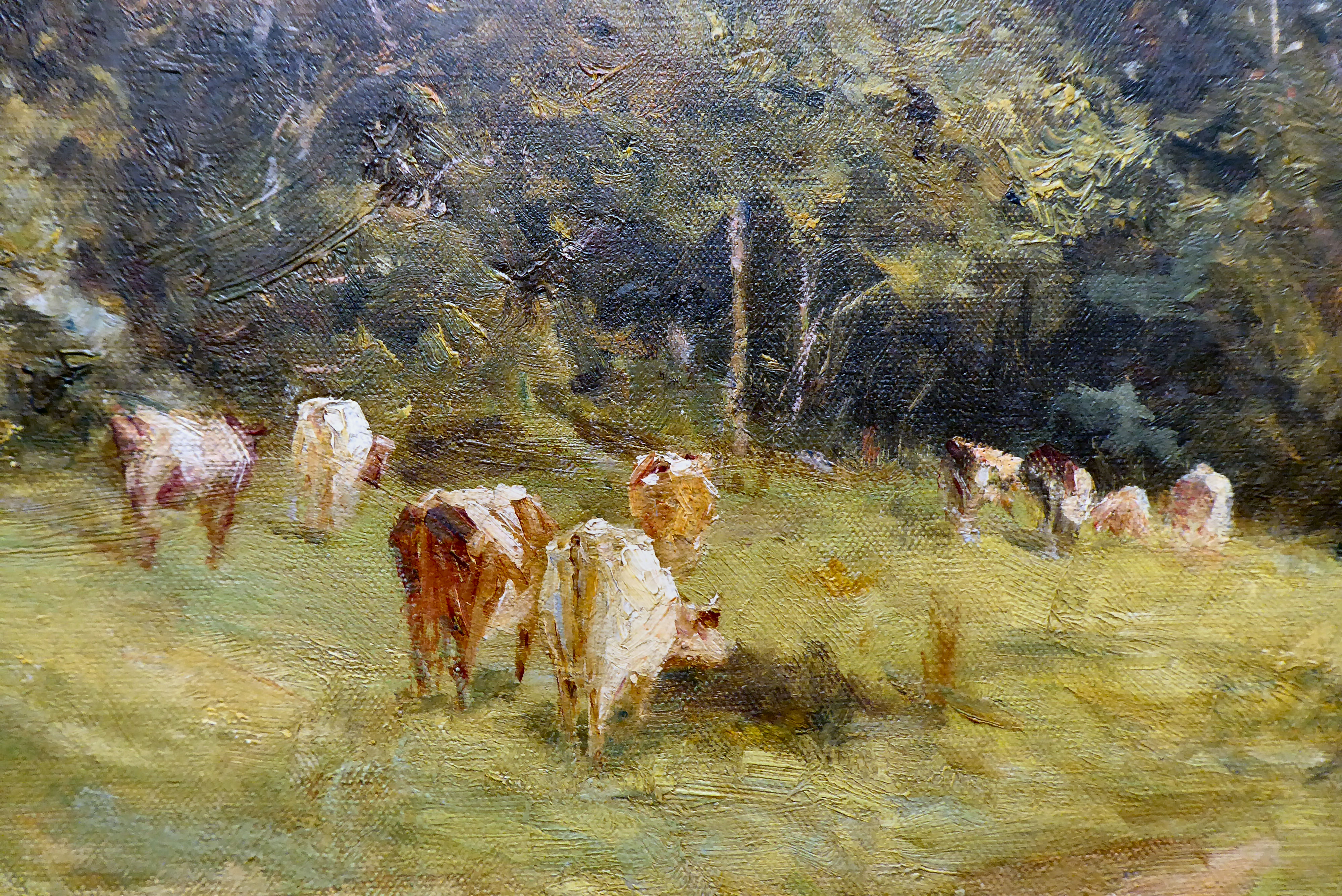 Robert Jobling - cattle grazing in a woodland landscape  oil on canvas  bears a signature  15.5" x - Image 2 of 5