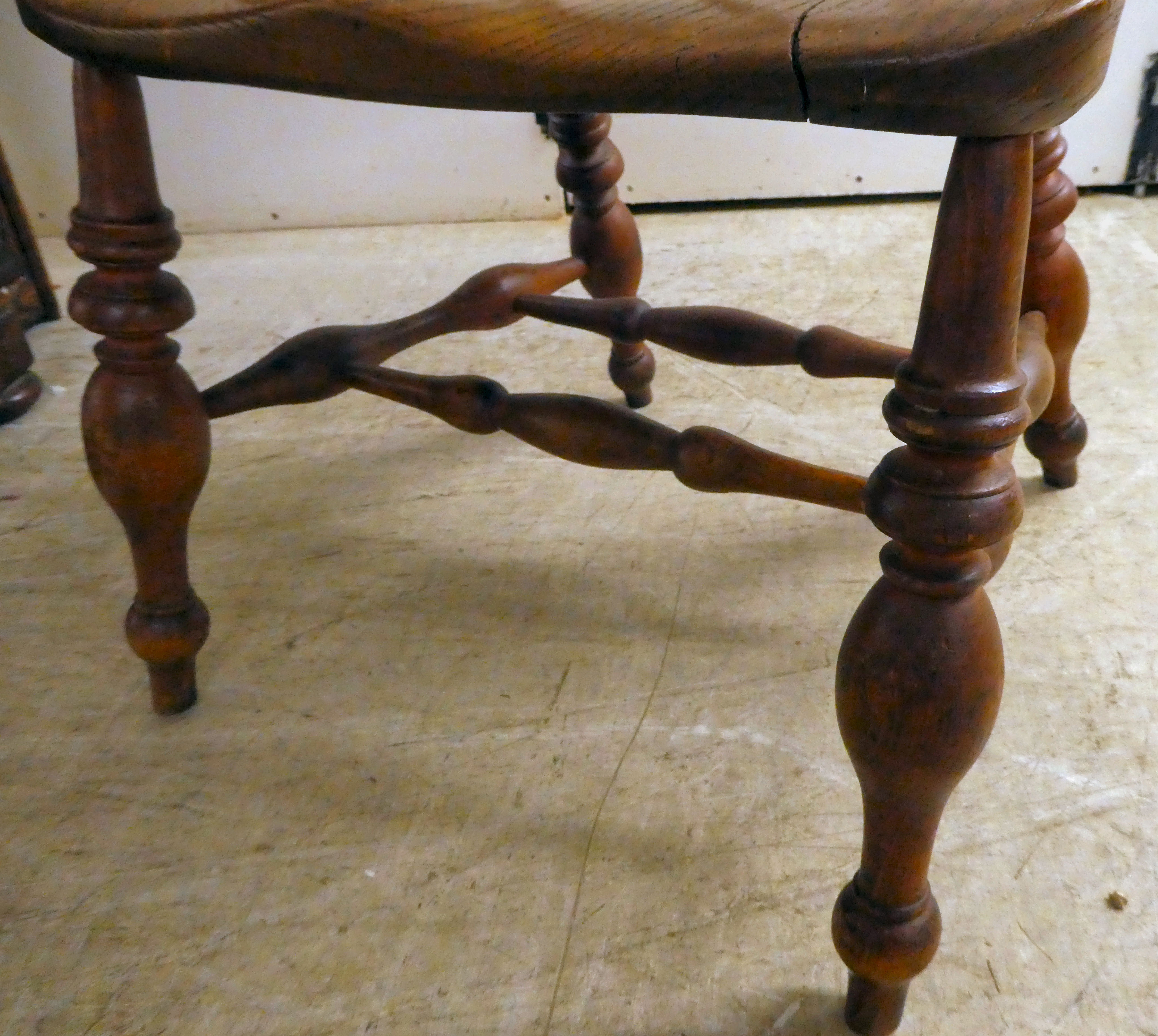 An early 20thC beech and elm framed captain's design desk chair, the solid seat raised on turned - Image 5 of 5