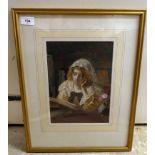 Frank Nowlan - a figure study of a lady reading  watercolour  bears a signature  8" x 10"  framed