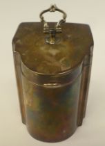 A late Victorian silver tea caddy, fashioned as a knife box with a hinged lid and folding loop