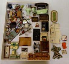 Dolls house furniture, circa 1890-1950: to include kitchenalia and musical instruments
