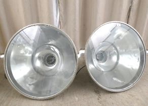 A pair of alloy lights, on brackets with polished shades  23"dia