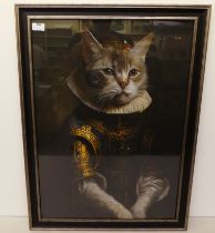 A regal cat  coloured print  26" x 19"  framed