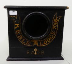 An ROAB black stained, table-top ballot box with an inscription  12"h  13"w