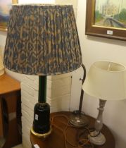 Table lamps: to include a green glass example with a multi-faceted column  21"h