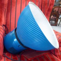 A turquoise coloured alloy light with a corrugated shade  20"dia