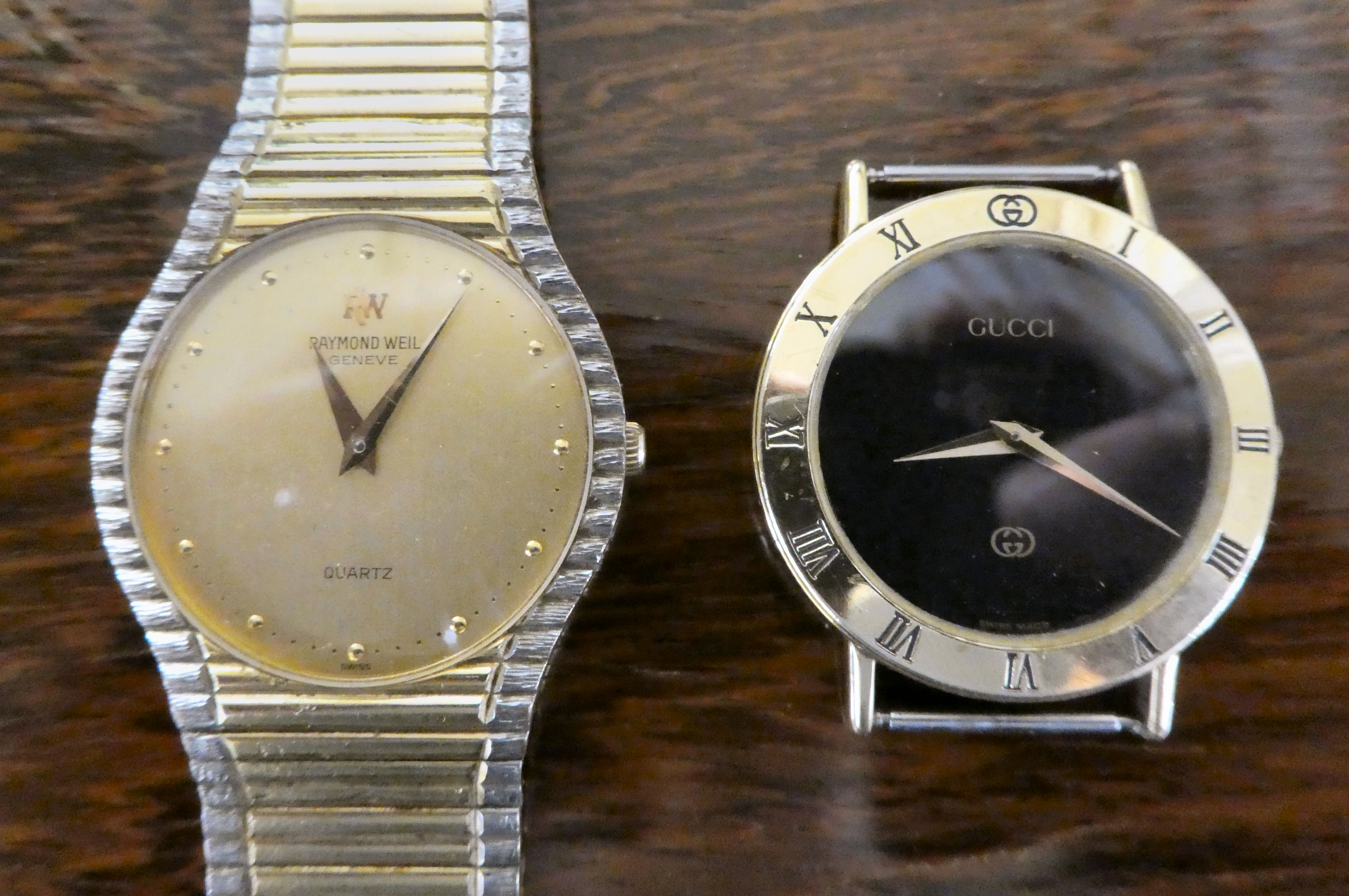 Watches: to include a Raymond Weil gold plated bracelet watch, faced by a baton dial