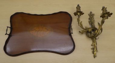 A late Victorian/Edwardian mahogany galleried serving tray of serpentine outline with a central