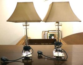 A pair of India Jane glass table lamps of pillar design  18"h