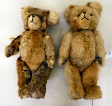 Two vintage fur Teddy bears with mobile limbs  16"h