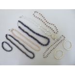 Costume jewellery, comprising variously set pearl and other bead necklaces