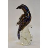 A vintage, circa 1970, Formia Vetri Di Murano Art Glass model bird, decorated in streaky tones of