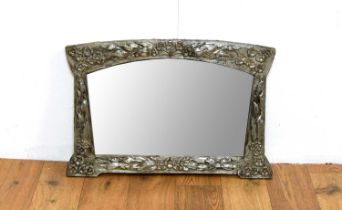 An Art Nouveau style white metal framed wall mirror