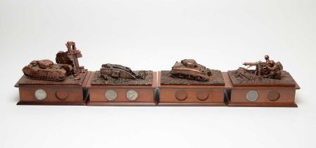 Three Danbury Mint bronzed resin tank military sculptures