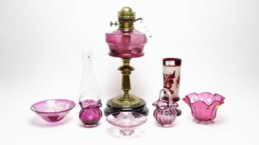 A selection of Victorian and other cranberry glass ware