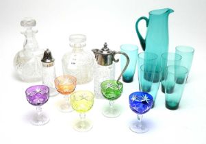 A selection of coloured, cut and other antique glassware