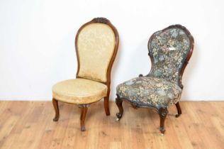 A Victorian mahogany framed spoonback chair together with another