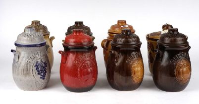 A collection of 'Rumtopf' jars and covers