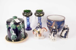 A Carlton Ware Mikado planter, Majolica cheese dome, and other decorative glass and ceramics