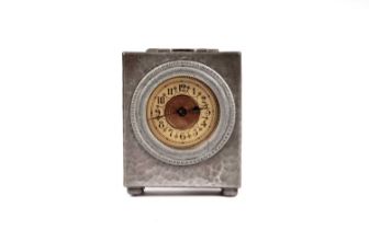 An English Pewter miniature pewter mantle clock by Liberty & Co