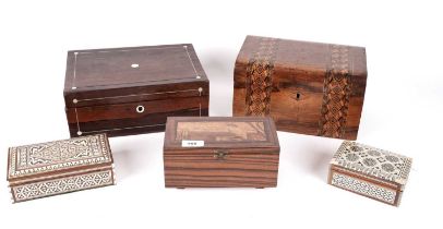 A 19th Century mahogany jewellery box and other boxes