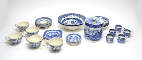 A collection of blue and white ceramic tea and table wares