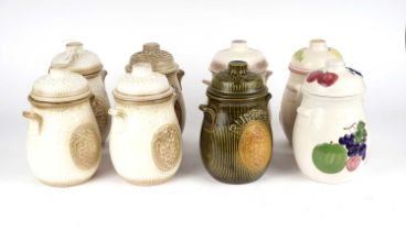 A collection of 'Rumtopf' jars and covers