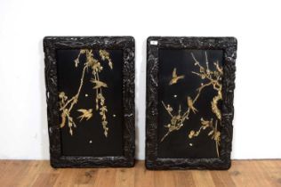 Two decorative Chinese Oriental hardwood panels