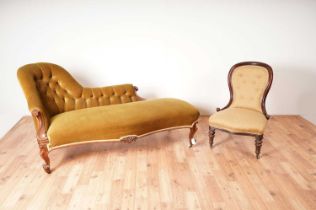 A Victorian chaise longue together with a Victorian nursing chair