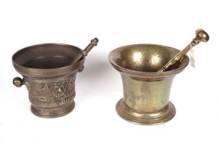 A 19th Century brass pestle and mortar, and another