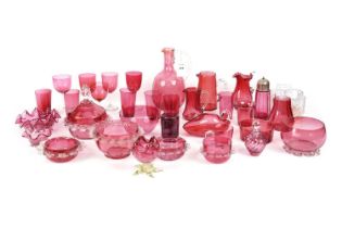 A selection of Victorian and later cranberry glass