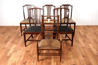 Six various dining chairs