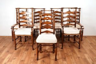 A set of eight North Country style beech and elm ladderback chair