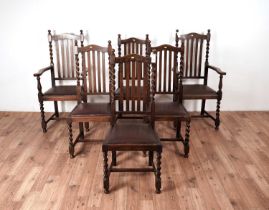 A set of six oak barley twist chairs, c1920's