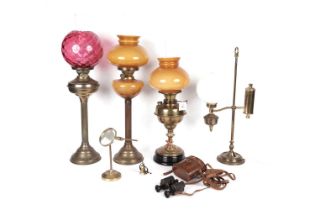 A collection of 19th Century brass oil lamps