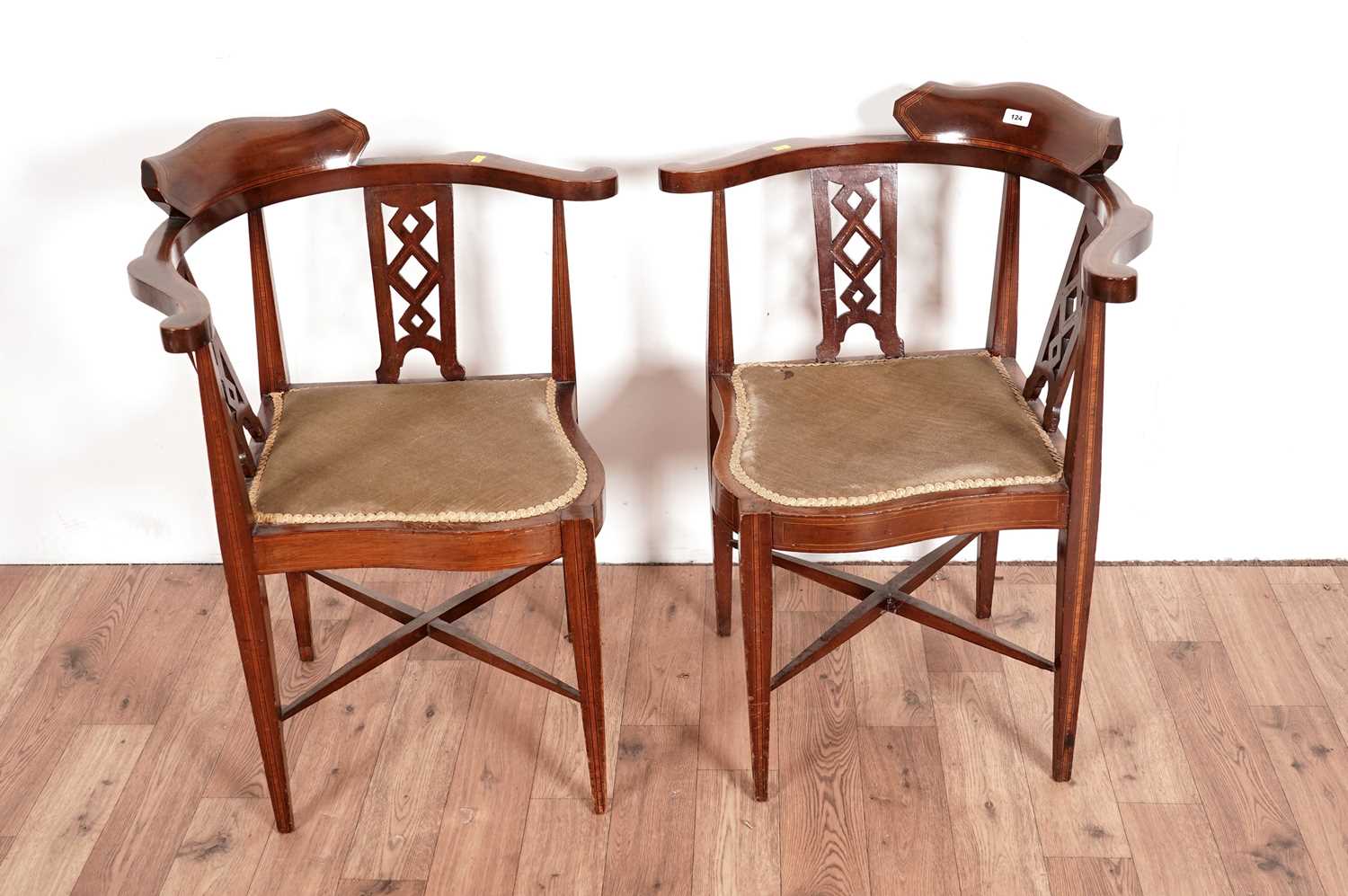 A pair of Edwardian corner armchairs - Image 2 of 4