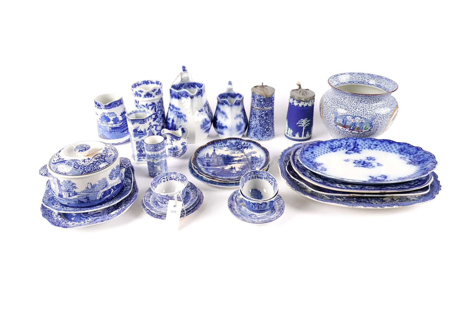 A collection of blue and white ceramics