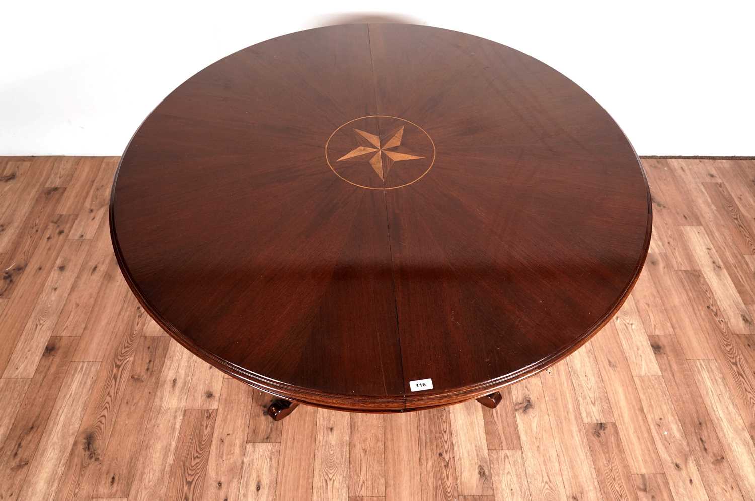 A mahogany and satinwood inlaid circular extending dining table - Image 2 of 4